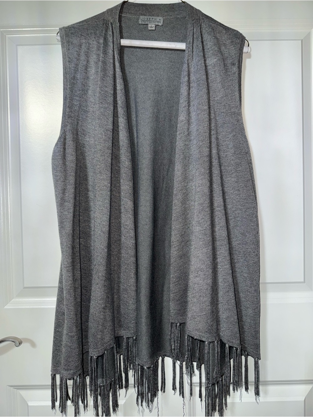 Joseph A Gray Knit Open Vest with Fringe Trim